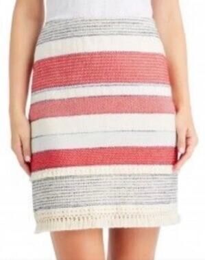 J. Mclaughlin Womens 6 Cream Red Striped Carmela A Line Fringe Boho Mini Skirt